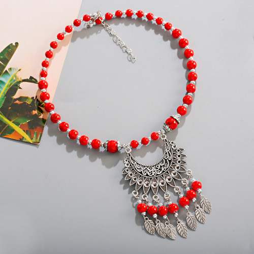 Boho Style Short Chain Necklace Red Stone