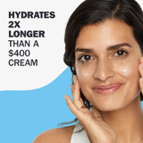 Model applying moisturizer to skin. Hydrates 2x longer than a $400 cream.