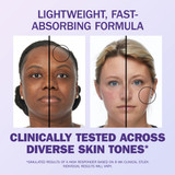 Before and after comparison of use of Olay Super serum in two female models: one Caucasian and one African American. The lightweight, fast absorbing formula has been clinically tested across multiple skin tones.
