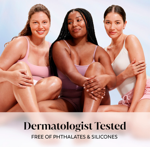 3 diverse models posing. Dermatologist-tested. Free of Phthalates and silicones