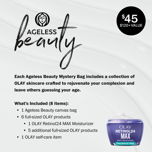Description of the Ageless Beauty mystery bag contents and Retinol24 jar