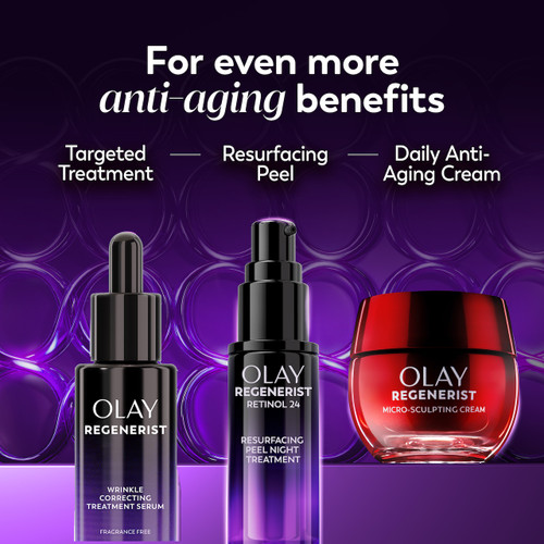 Product Lineup. Regenerist Wrinkle Correcting Night Treatment bottle, Regenerist resurfacing peel Night Treatment bottle, micro sculpting cream jar. For even more anti aging benefits. Targeted treatment. Resurfacing peel . Daily anti aging cream.