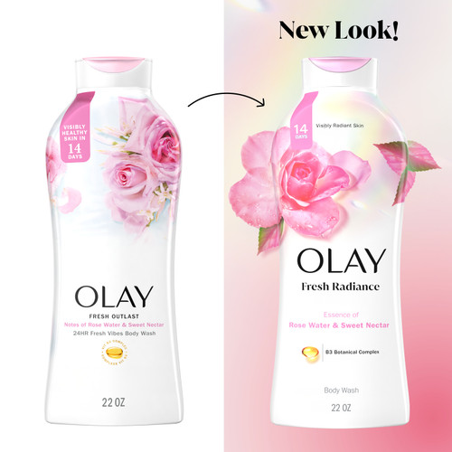 Olay Fresh Radiance old design and new design bottles.
