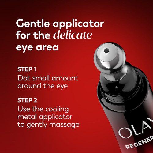 Regenerist Eye Wrinkle Correcting Treatment bottle,. Gentles applicator for the delicate eye area. Step 1 dot small amount around the eye. Step 2 use the cooling metal applicator to gently massage