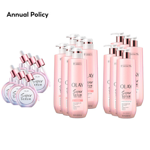 OLAY Skinsurance for Normal Skin bundle products with 'Annual Policy' text on the top left corner of the image