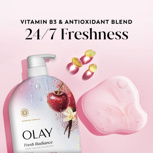Olay Fresh Radiance Body Wash with Essence of Black Cherry and Vanilla, Vitamin B3 and Antioxidant Blend 35oz