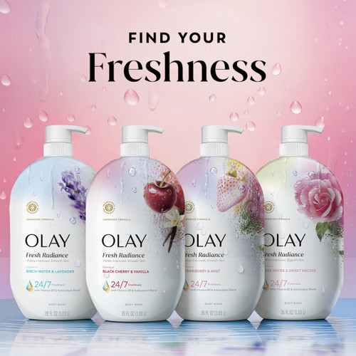 Olay Fresh Radiance Body Wash with Essence of Black Cherry and Vanilla, Vitamin B3 and Antioxidant Blend 35oz