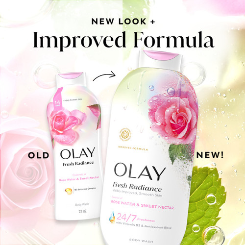 Olay Fresh Radiance Body Wash with Essence of Rose Water and Sweet Nectar, Vitamin B3 and Antioxidant Blend 22oz