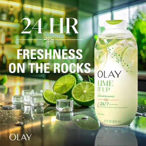 Olay Lime It Up Body Wash with Notes of Lime and Bergamot, Vitamin B3 and Antioxidant Blend, 22oz