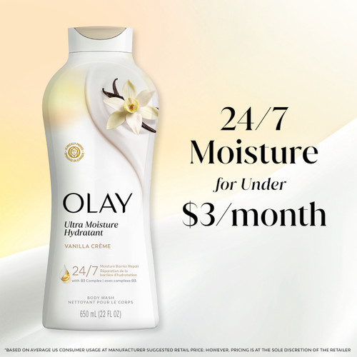 Olay Ultra Moisture Body Wash Vanilla Creme. 24/7 Moisture for under $3 per month