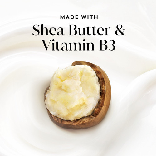 Shea Butter sitting in silky cream. Made with Shea Butter and Vitamin B3