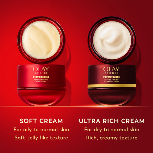 OLAY Magic AA Soft Cream jar and Ultra Rich Cream jar. Soft cream for oily to normal skin. Soft jelly like texture. Ultra Rich Cream for dry to normal skin. Rich, creamy texture.