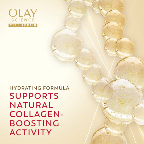 Ingredient molecules. Olay science cell repair. Hydrating supports natural collagen boosting activity