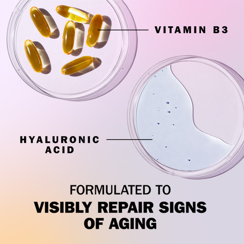 Key ingredients. Vitamin B3, Hyaluronic Acid. Formulated to visibly repair signs of aging.