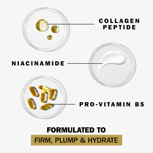 Key ingredients. Collagen peptide, Niacinamide, pro vitamin B5. Formulated to firm, plump and hydrate.