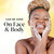 Model posing and smiling showing glowing skin and lathering soap on face. Can be used on face and body