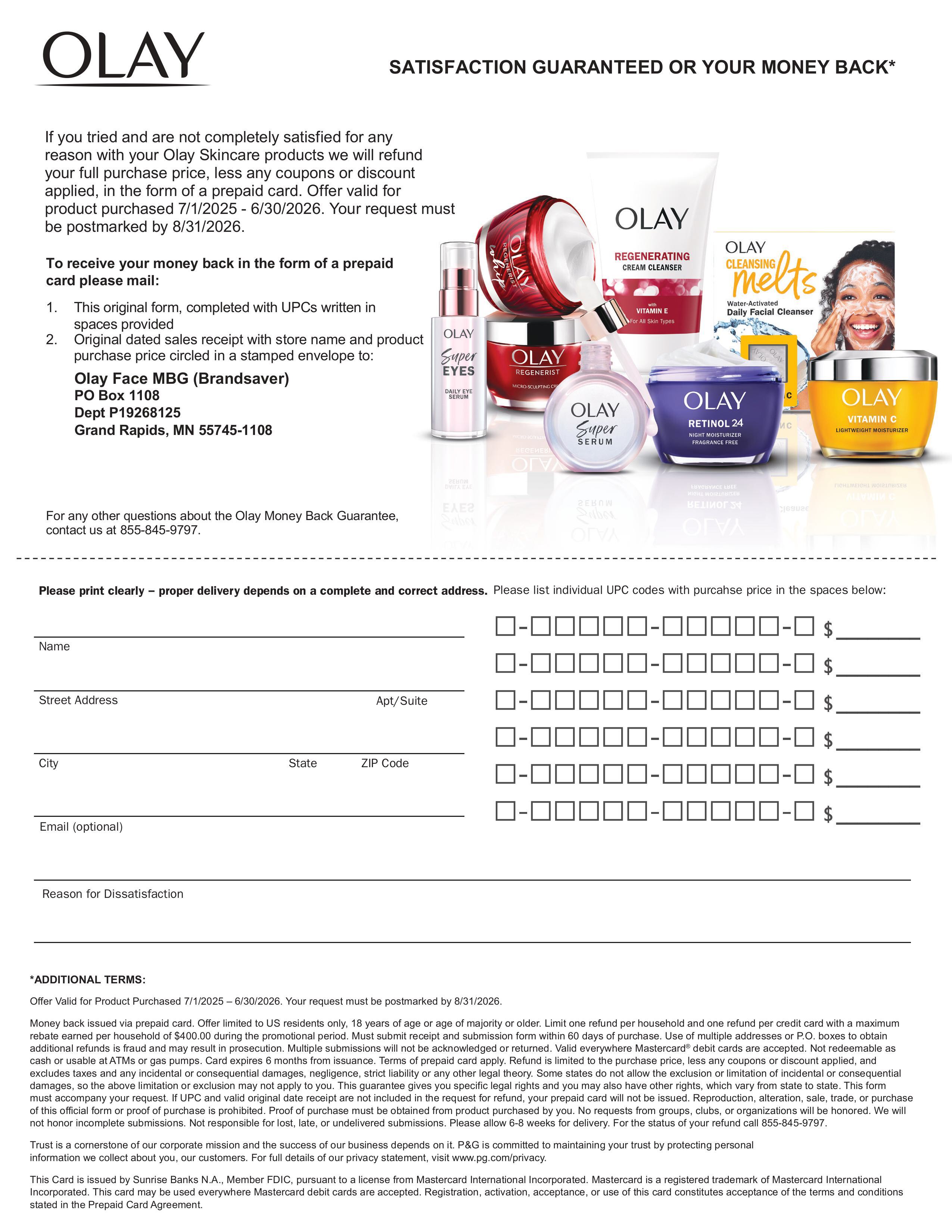 olay satisfaction guarentee