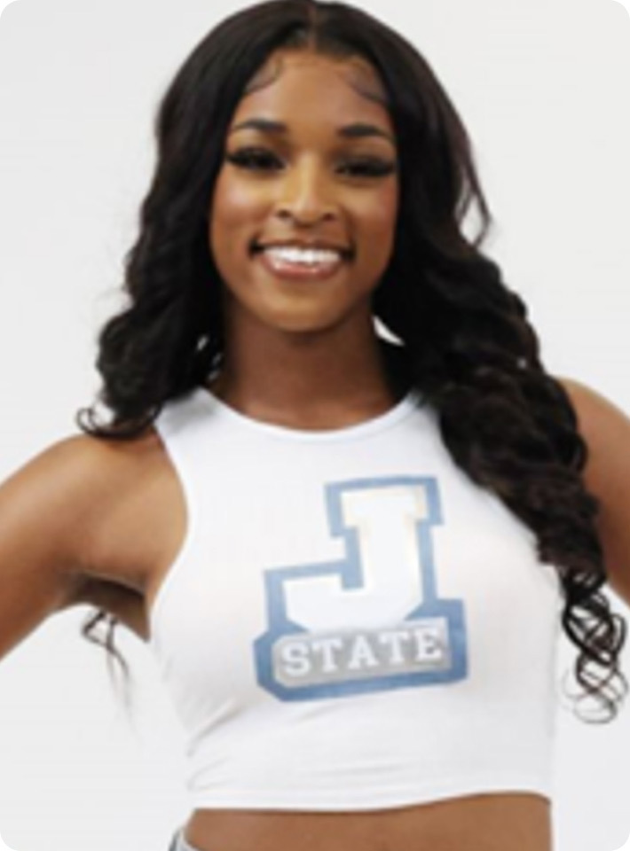 Close up image of LaNeia Taylor wearing a  cheerleader uniform