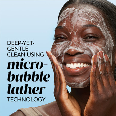Model applying cleansing melt to face. Deep yet gentle clean using micro bubble lather technology.