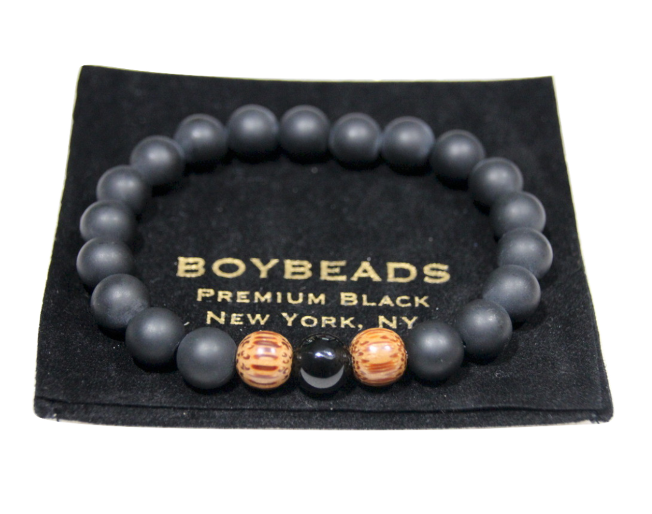 Matte Black Beads Stretch Bracelet for Men-XL