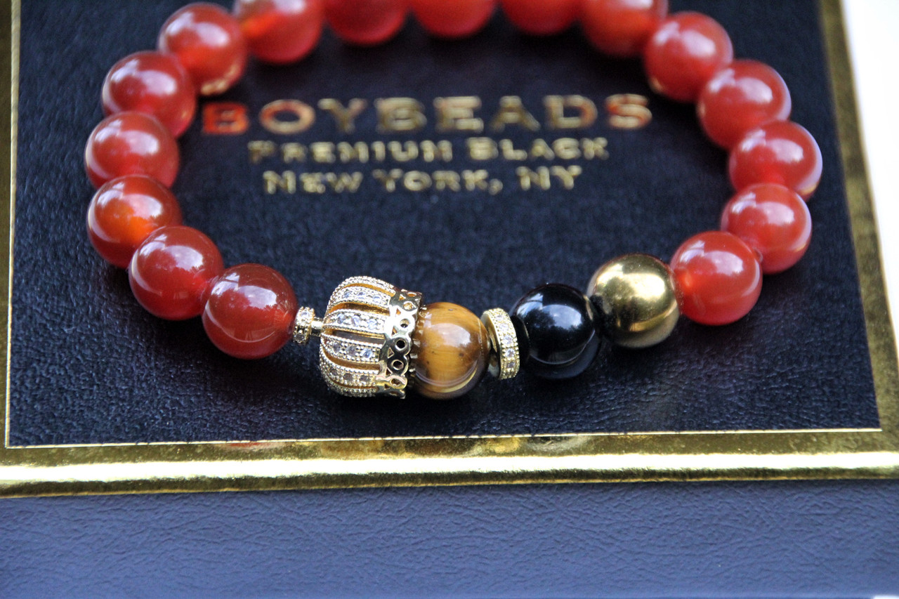 Men's Black and Orange Beaded Bracelet