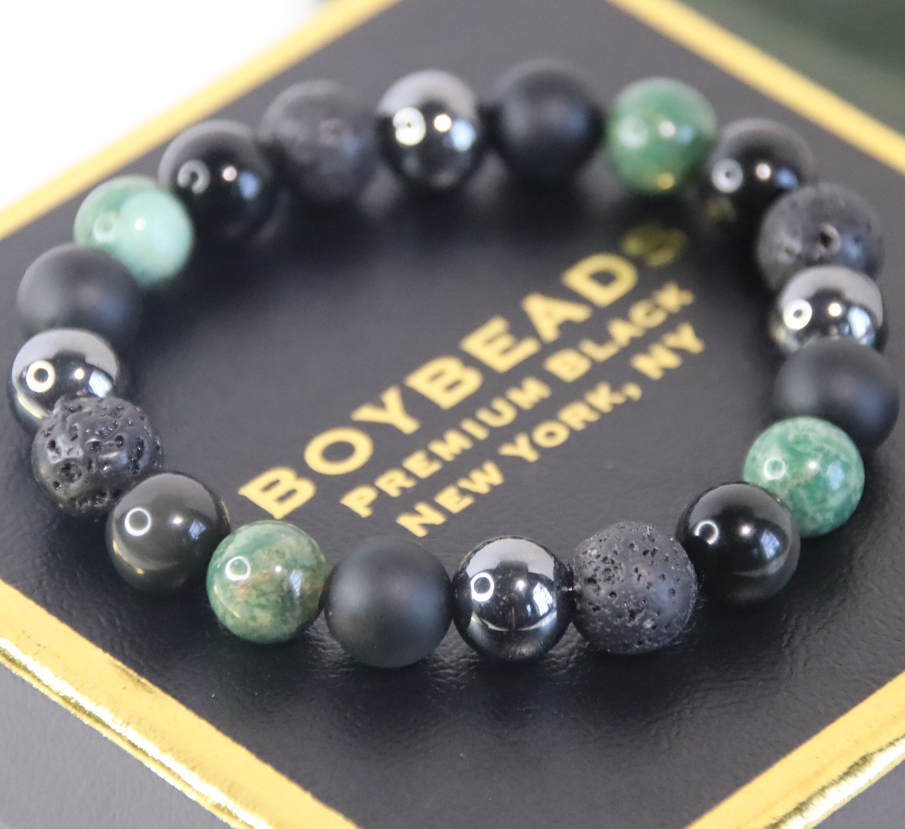 BOYBEADS Cornell Gold 10mm Black Obsidian, Lava, Gold Hematite Mens Bead  Bracelet