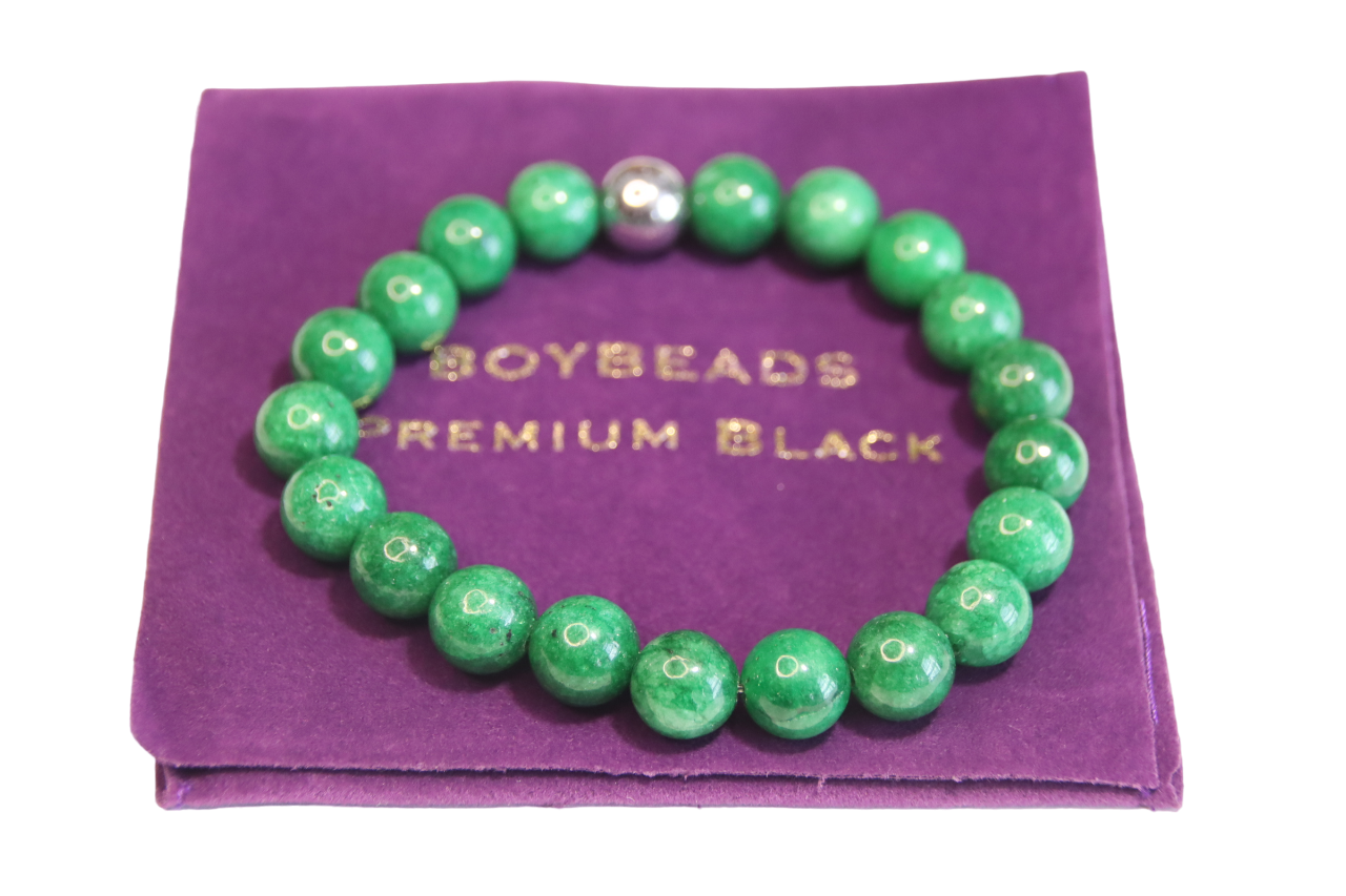 Green Jade Beaded Bracelet for Men, 10mm