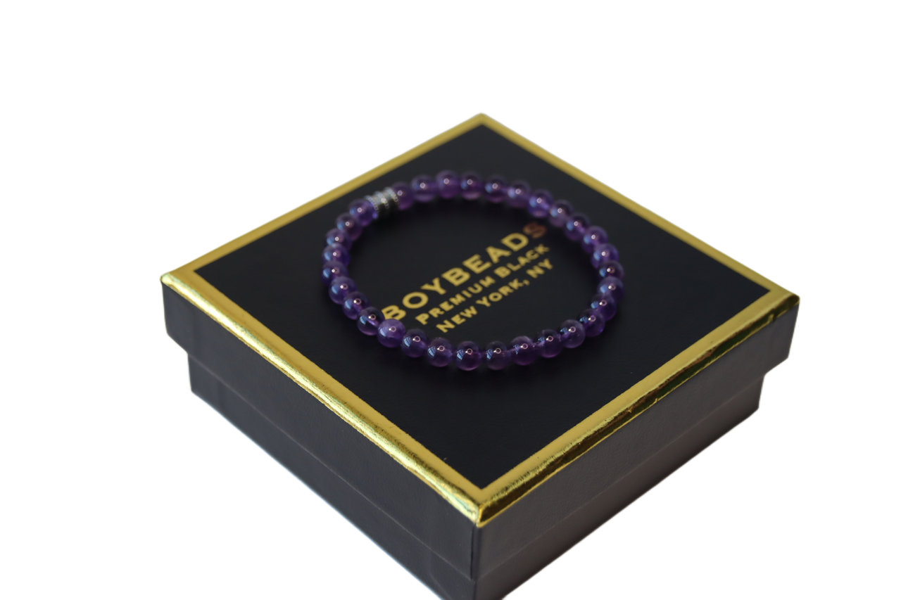 Amethyst Bead Bracelet, Small 4mm Purple Beaded Bracelet 6.0 / Yellow Gold Filled