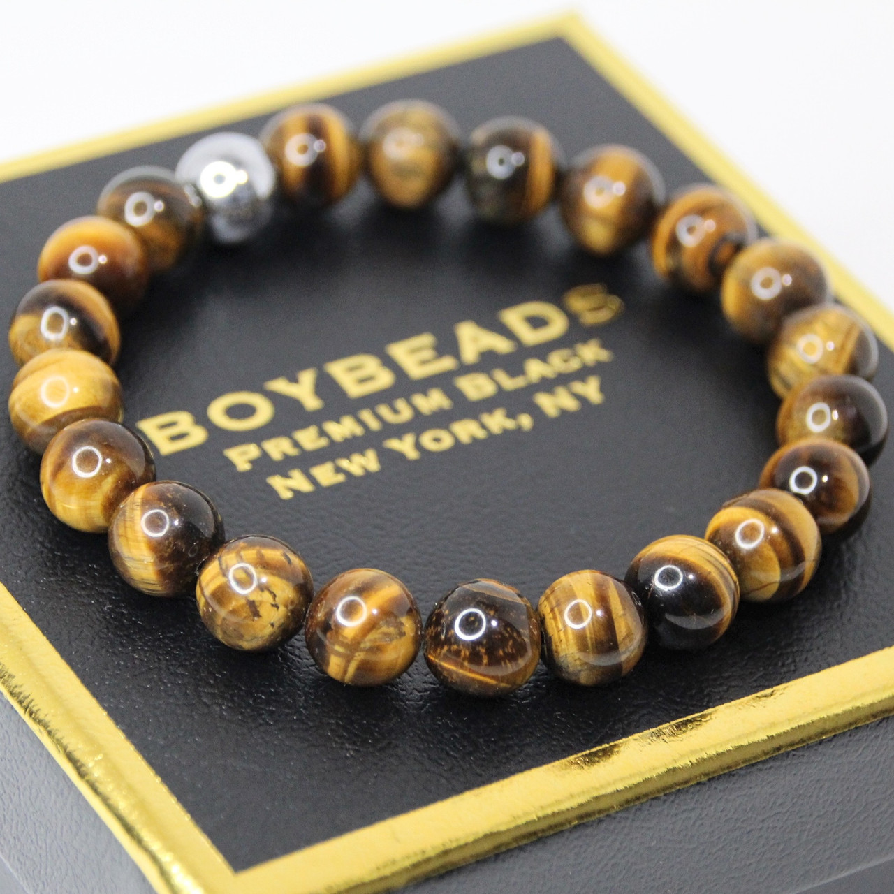 Initial Beaded Bracelets for Men Boys, 8mm Natural Stone Tiger Eye Mens Bracelets  Beads Letter B