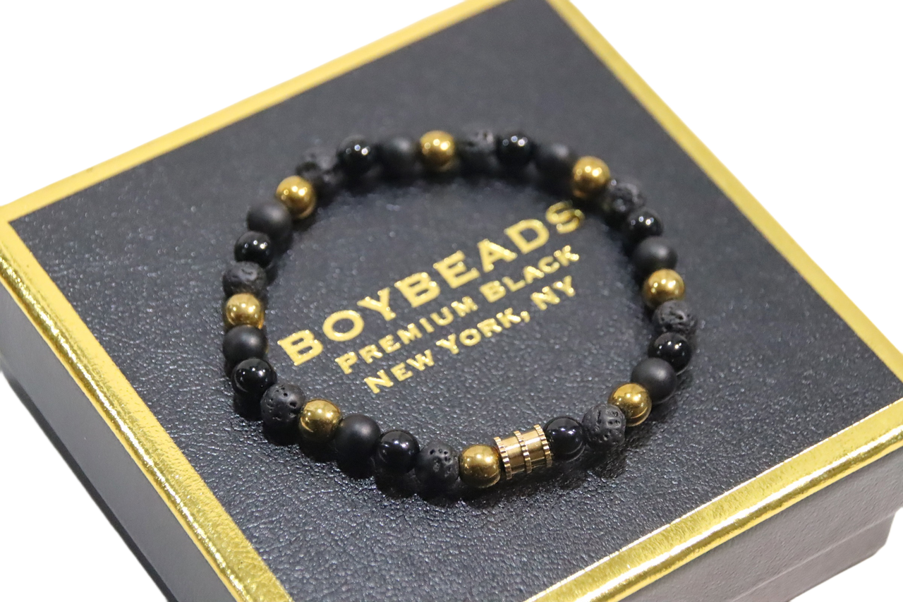 BOYBEADS Cornell Silver 10mm Black Obsidian, Lava, Hematite Mens Bead Bracelet
