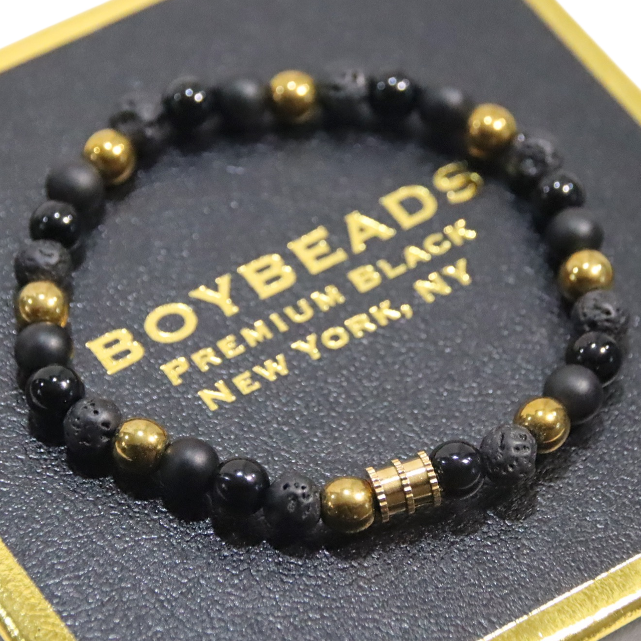 BOYBEADS Cornell Gold 10mm Black Obsidian, Lava, Gold Hematite Mens Bead  Bracelet