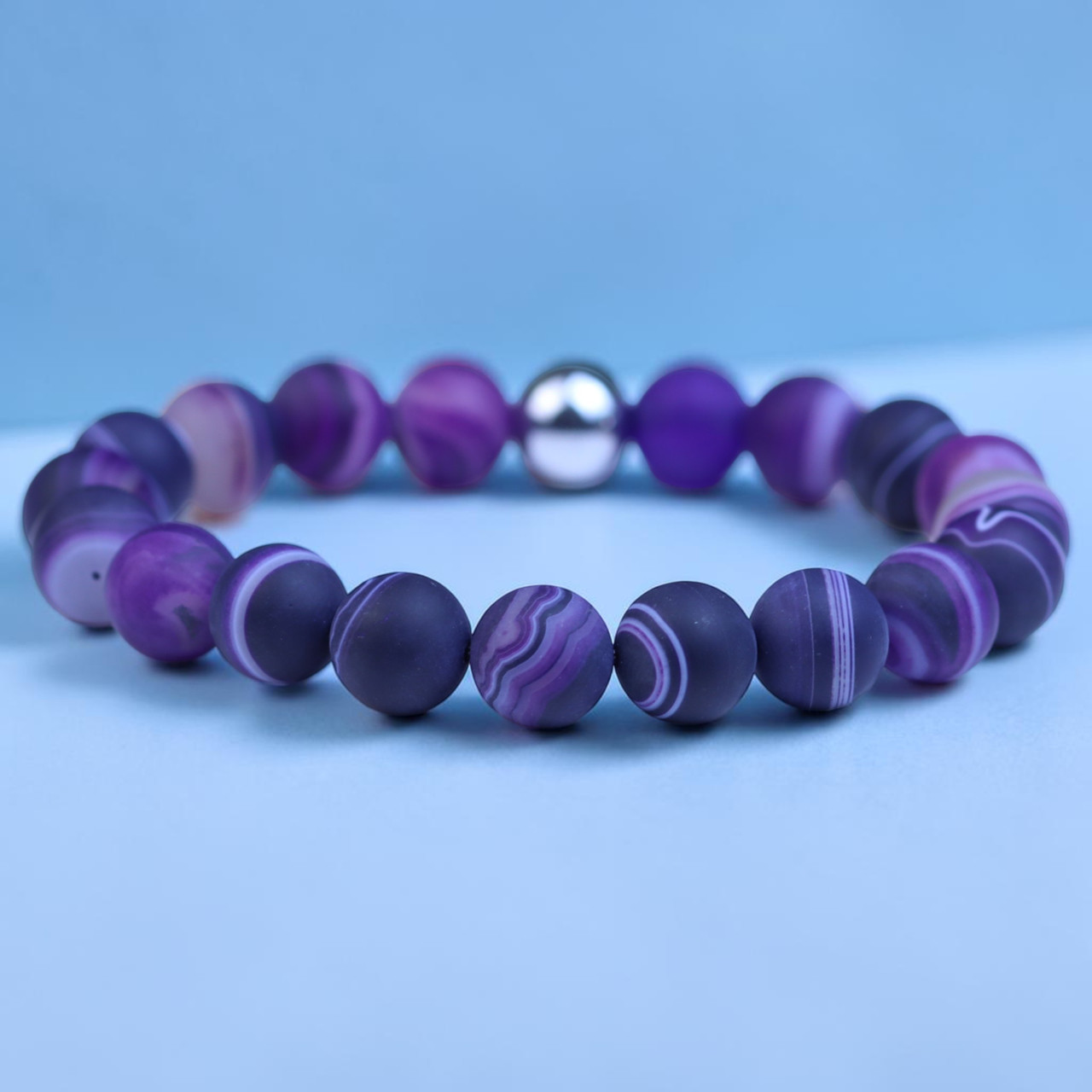 Zane BOYBEADS 10mm Matte Purple Agate, Hematite Bracelet Gift for 