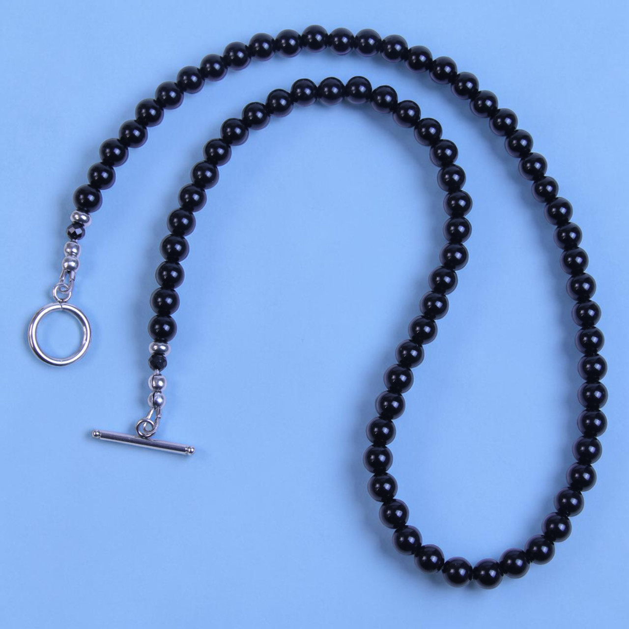 Joe 8mm BOYBEADS Black Onyx Necklace Stainless Steel Toggle