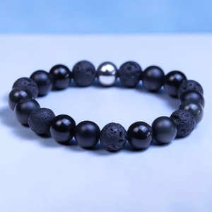 Abel by BOYBEADS 10mm Black Obsidian + Lava Handmade Beaded Bracelet for Men