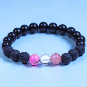 "Ellison" BOYBEADS for Breast Cancer Awareness October Pink + Lava + Black Obsidian Mens Bracelet 