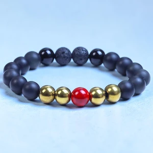 'Cassius Gold' BOYBEADS Classics 10mm black obsidian, red howlite, gold hematite bead bracelet