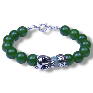 'Panthera" BOYBEADS 8.5" Bespoke 12mm Green Jade Stainless Steel Bracelet