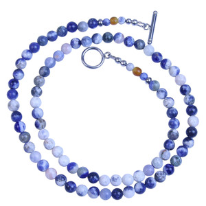 Saion 6mm Blue/White Sodalite Gemstone Toggle Necklace 24"
