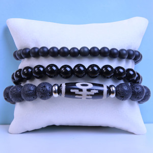 Hu-Man Triple Black Gift Set of 3 Boybeads Bracelets
