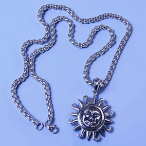 'Helios' Boybeads 24" Sun Pendant Stainless Steel Statement Necklace