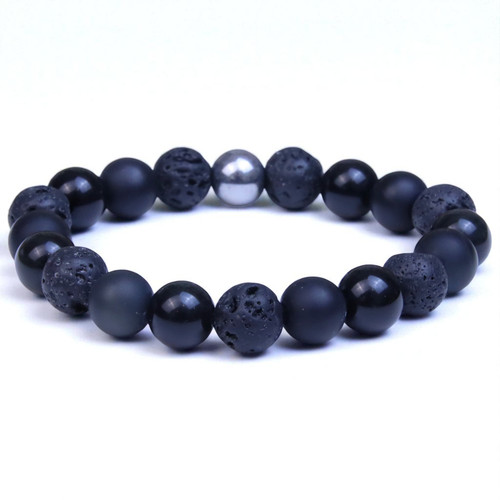 "Abel" BOYBEADS 10mm Black Obsidian + Lava Handmade Beaded Bracelet for Men "Abel" BOYBEADS 10mm Black Obsidian + Lava Handmade Beaded Bracelet for Men