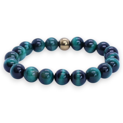 "Tony Green Tiger" BOYBEADS green tiger eye 10mm mens natural stone bead bracelet