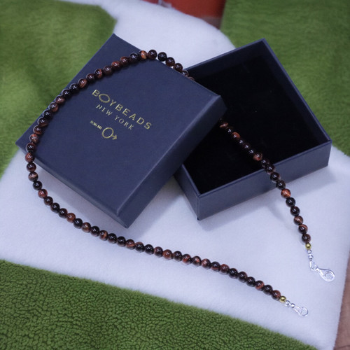 "Jafar" 6mm Red Tiger Eye Bead Spiritual Necklace for Guys BOYBEADS 