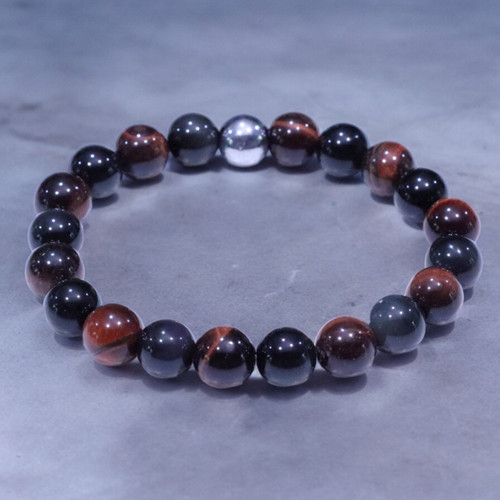 "Kai" BOYBEADS 10mm Red Tiger Eye, Black Obsidian  Bead Bracelet for Men