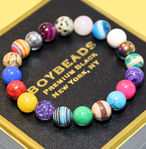 "Courtney" 2024 Gay Pride LGBTQ All-Gender BOYBEADS 10mm multi-stone crystal Bracelet Gift for All Genders