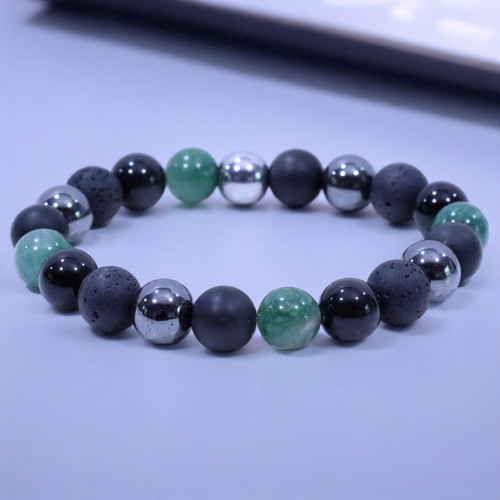 "Ernest" BOYBEADS Green African Jade, Black Obsidian Duo, Lava Bracelet for Men NYC