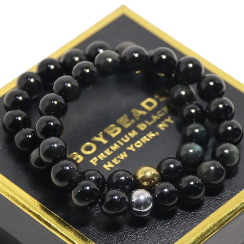 Black Gold Natural Obsidian Fox Beads Bracelet for Men Women – Andrea-OZ