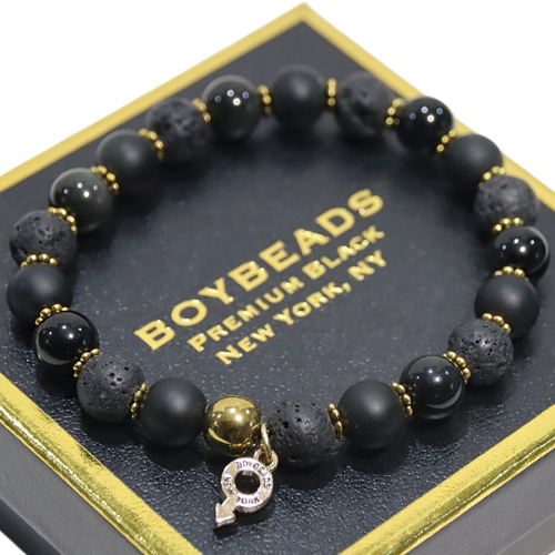 BOYBEADS Classics "Shades of Black" 10mm Black Obsidian + Lava Bracelet for Men NYC