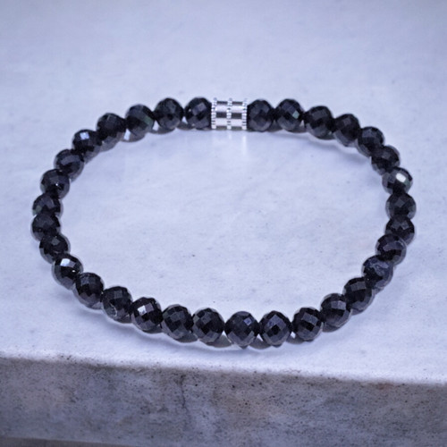 "Octavio" BOYBEADS 6mm Faceted Black Tourmaline Beaded Bracelet