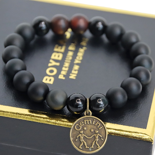 "Gemini" 10mm black obsidian Zodiac Collection Bracelet